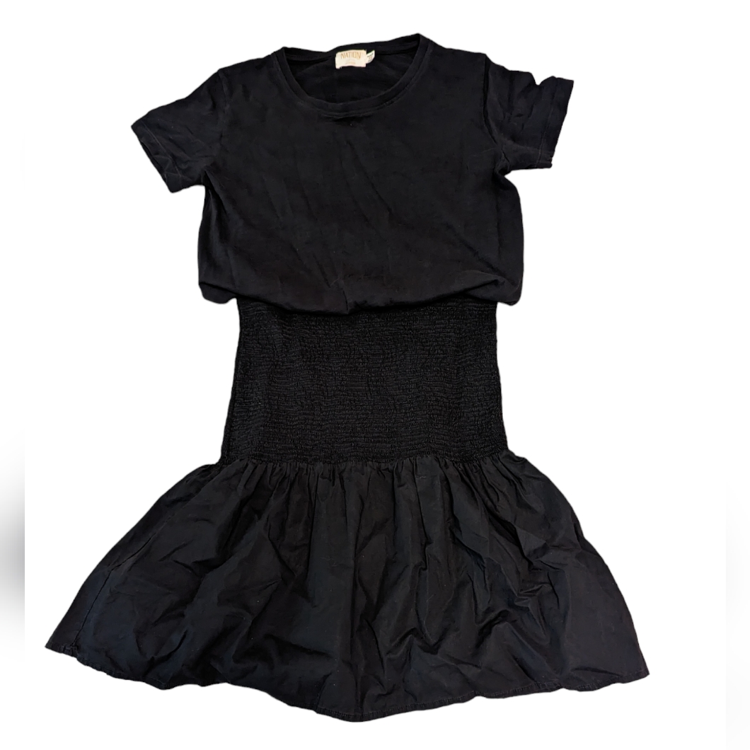 Nation Ltd Kacy Combo Dress Black Smocked Mini Blouson Dress X-Small